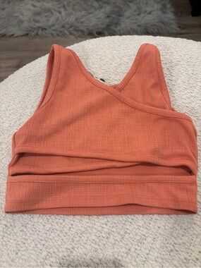 Women’s Ribbed Salmon Pink Cross-Front Crop Tank
